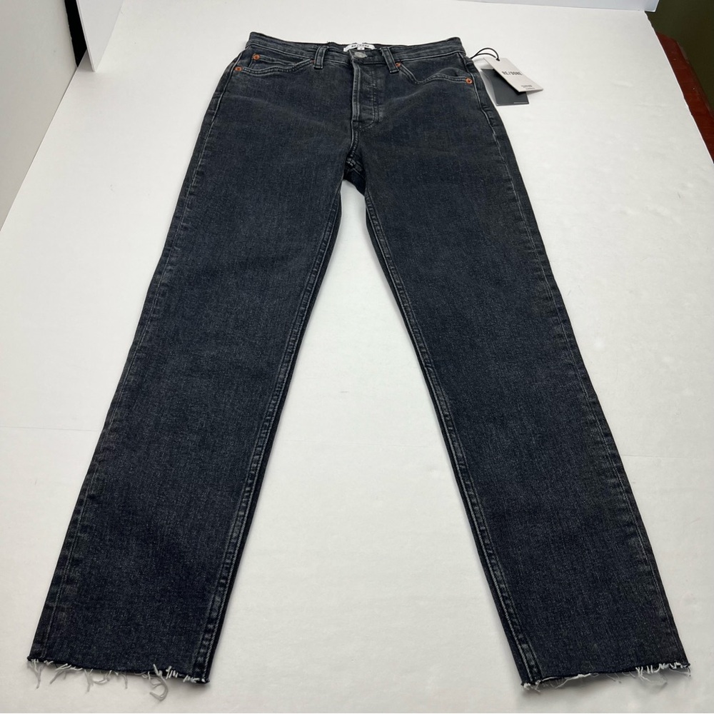 Re/Done 90s Ultra High Rise Ankle Crop Denim Jean Size 27 Stoned Noir Black NEW